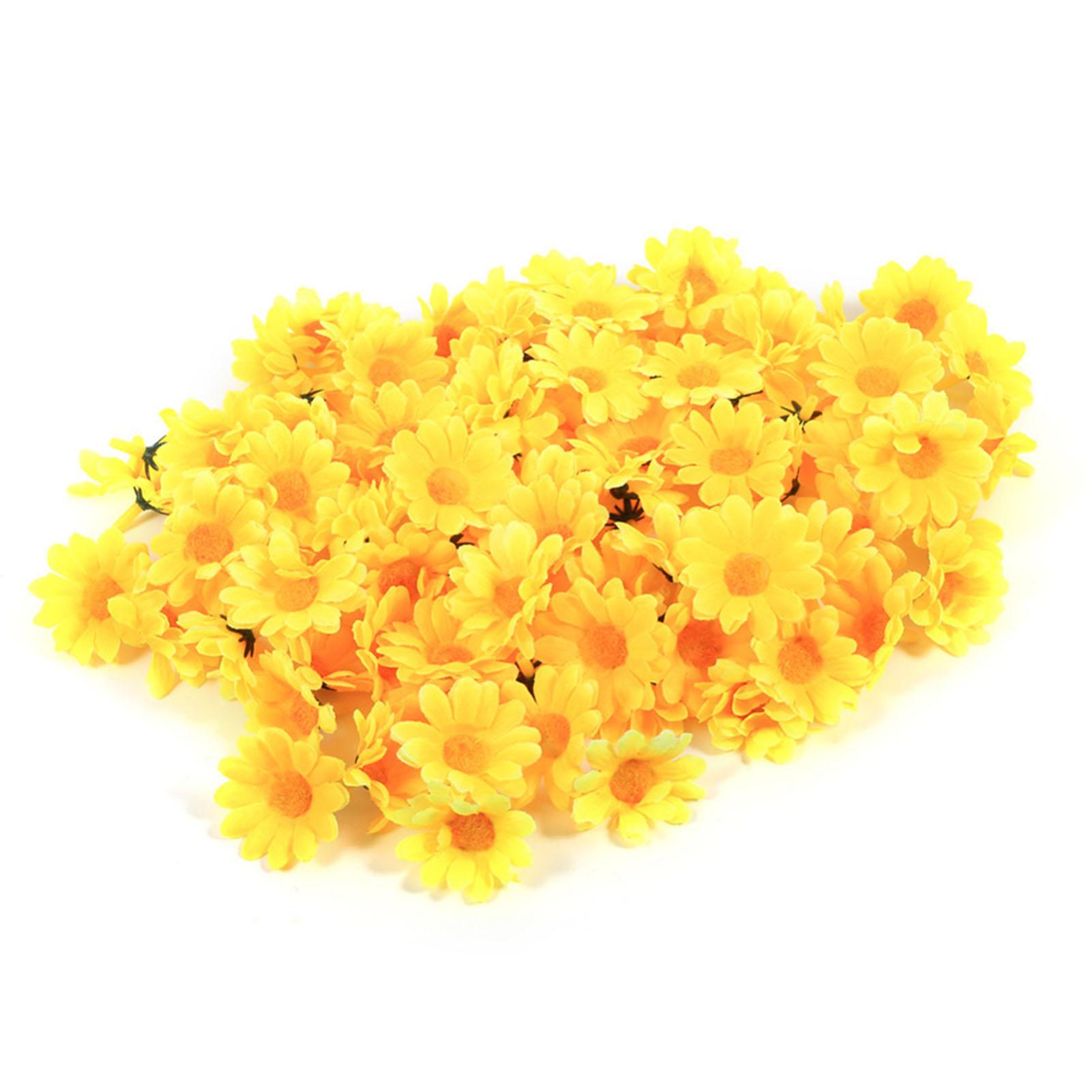 

100 шт. Искусственная маленькая ромашка Милая DIY Ручная работа Шелковая маленькая ромашка для офисов Свадеб Желтая жёлтый