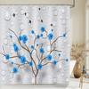 Blue Rose Plant with Floral Bathroom Decoration Shower Curtain 180*180CM with Hooks