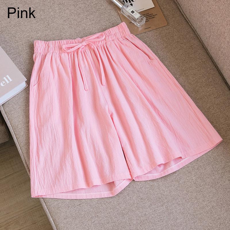 Frauen Sommer Elastische Taille Breite Bein Hosen Kordelzug Shorts Strand Shorts Lose Beiläufige Einfarbig