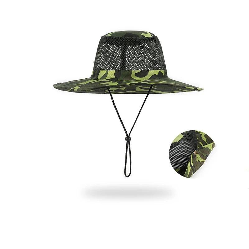 Summer Camouflage Bucket Hat Outdoor Breathable Mesh Sunshade Hat Men's Panama Hat Bucket Hat Travel Camping Climbing Fishing Cap UV Protection Hat