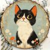 Vintage Black White Cat Floral Round Tin Sign 8x8in Cute Aesthetic Wall Art For Cafe Bar Bedroom Home Decor