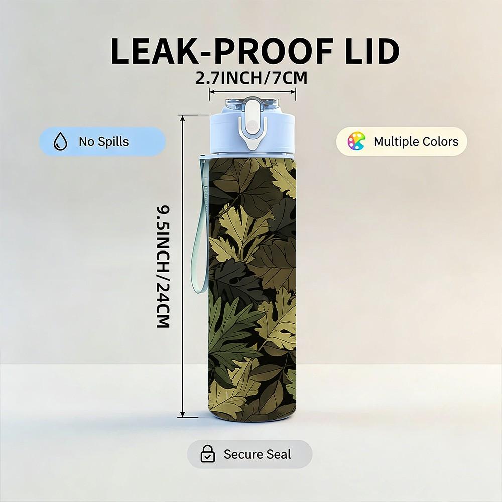 1PC Dark Camouflage Leaf Texture Print 750ml Color Plastic Sports Water Bottle Leakproof Flip Straw Lid Suitable for Sports Office Home Use