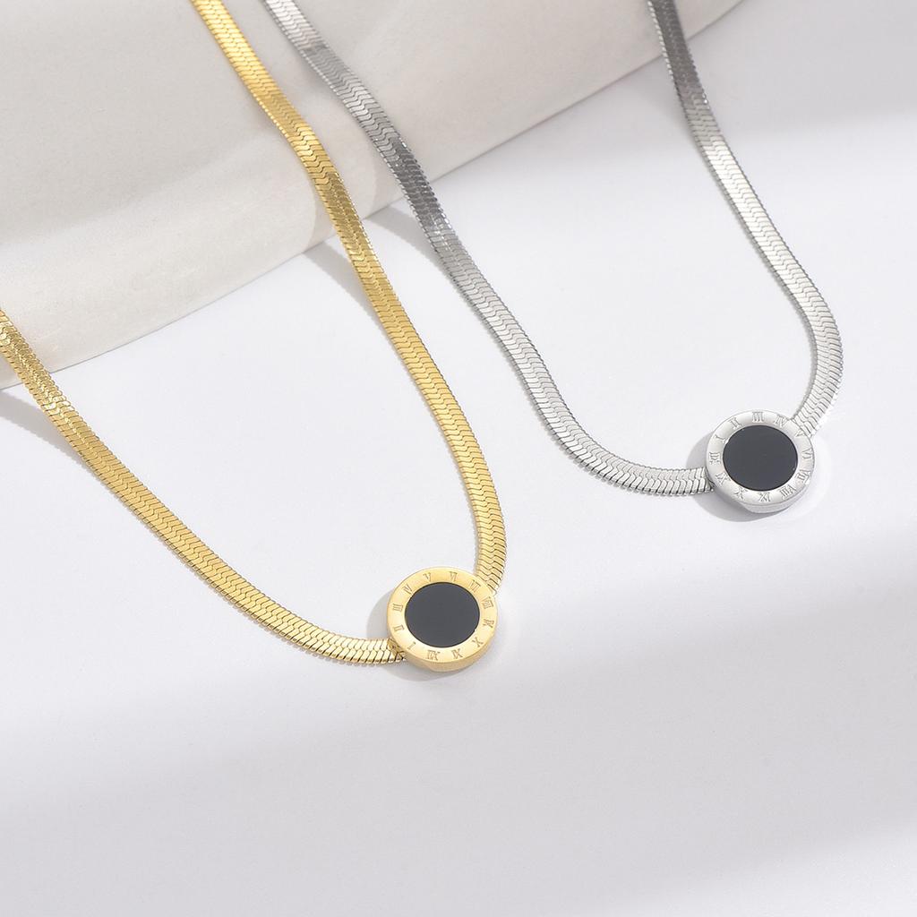 Set de Bijuterii din Oțel Inoxidabil 3 buc/set Colier cu Lanț Șarpe & Cercei Stud cu Cifre Romane Negre pentru Femei