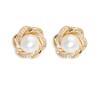 Copper Wrapped Faux Pearl & Cubic Zirconia Gold Stud Earrings for Women