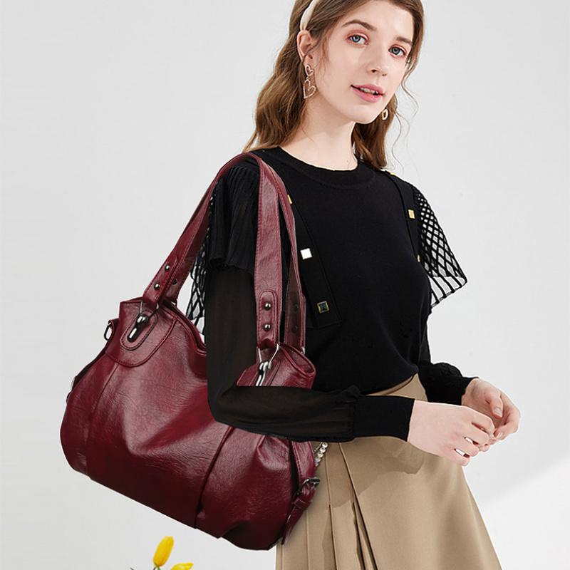 Large Capacity Black Brown Shoulder Bags For Women Large Shopper Bag Solid Color Soft Leather Crossbody Handbag Lady Travel Tote Bag