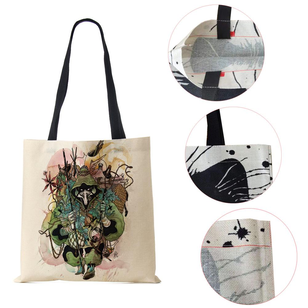 Painting Abstract Canvas Shoulder Bag Women Print Harajuku Casual Shopping Tote Bag Reusable Large Capacity Folding Handbag CLE