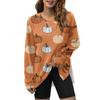 Women's Fashion Side Split Round Neck Pullover Long Sleeve Halloween Printed Top Sweatshirt