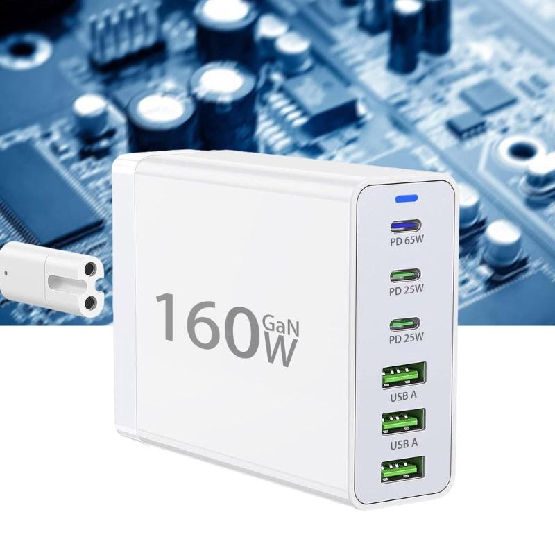 160W USB C Charger Fast Charging Station with 3 USB C and 3 USB A HUB Multiple Port for Pad Smartphones and More