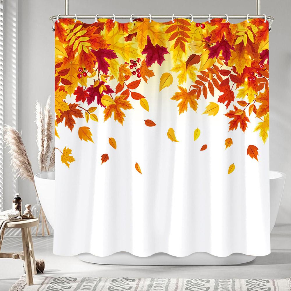 Autumn Leaves Pumpkin Shower Curtain Rustic Farm Truck Animals Thanksgiving Polyester Fabric Shower Curtains Bathroom Decoration