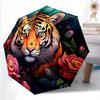 1pc Tiger Head & Flower Pattern Automatic Umbrella is Fashionable and Good-Looking, a Portable 3-Fold Umbrella, Suitable for Travel and Dail