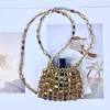 Women's Metallic Sequin Dumpling Bag, Handmade Beaded Woven Acrylic Crossbody Bag, Retro Shiny Shoulder Bag Phone Bag