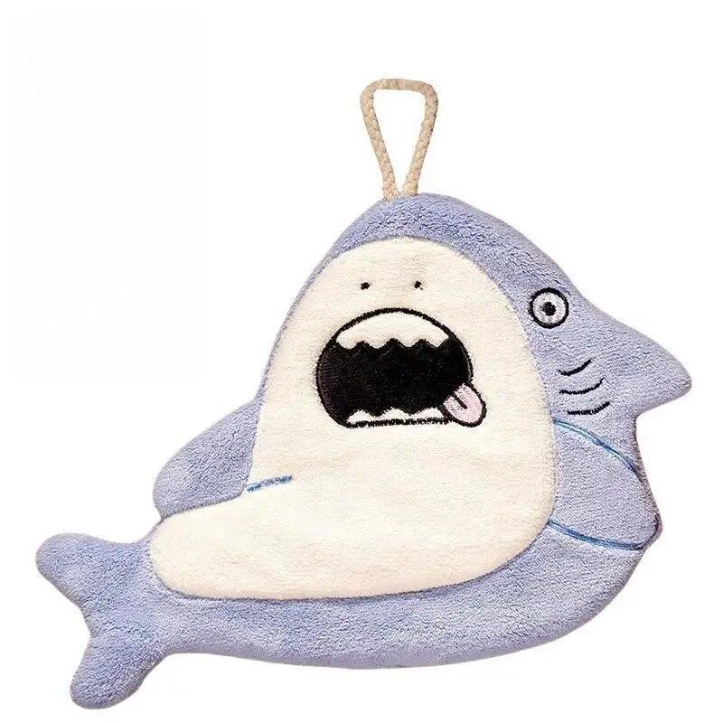 Hand Towel Cute Animal Cartoon Shark Household Cleaning Rag Hanging Absorbent Coral Fleece Kitchen Hand Cleaning Fear
