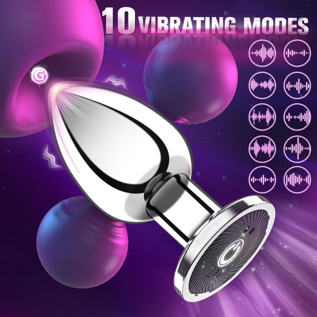 Metal Remote Control Vibration Anal Plug Stainless Steel Butt Plug for Vaginal/Prostimulate Use, Erotic Sex Toy Gift for Couples