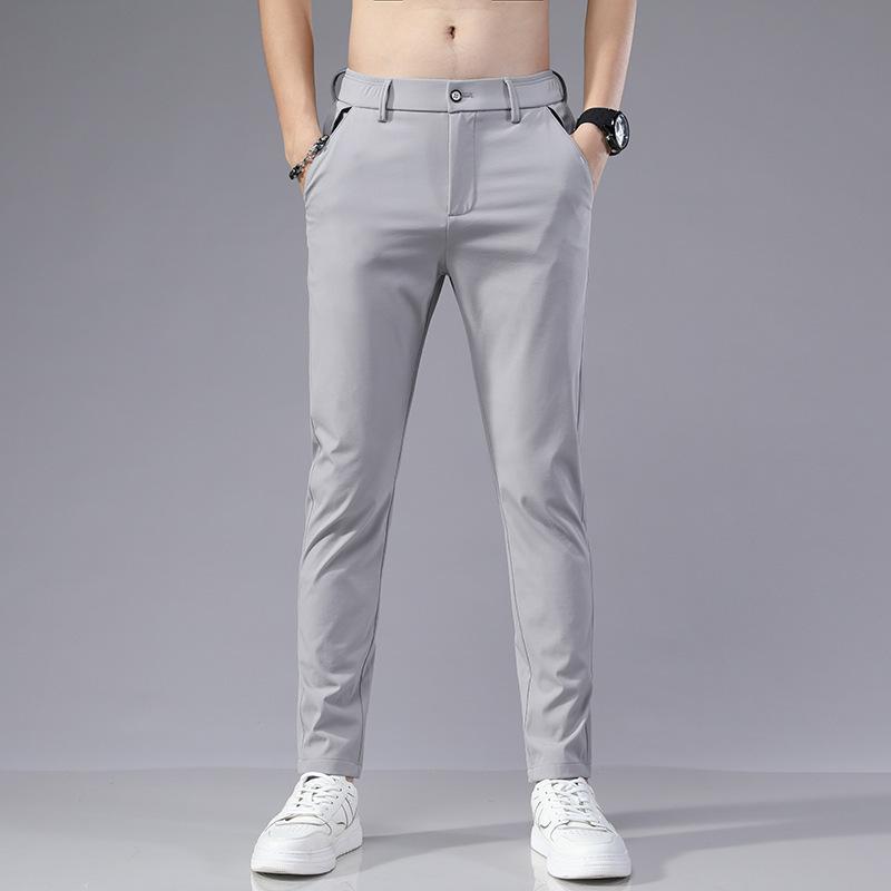 Summer thin elastic waist ice silk pants men's new trend versatile slim straight men's casual trousers