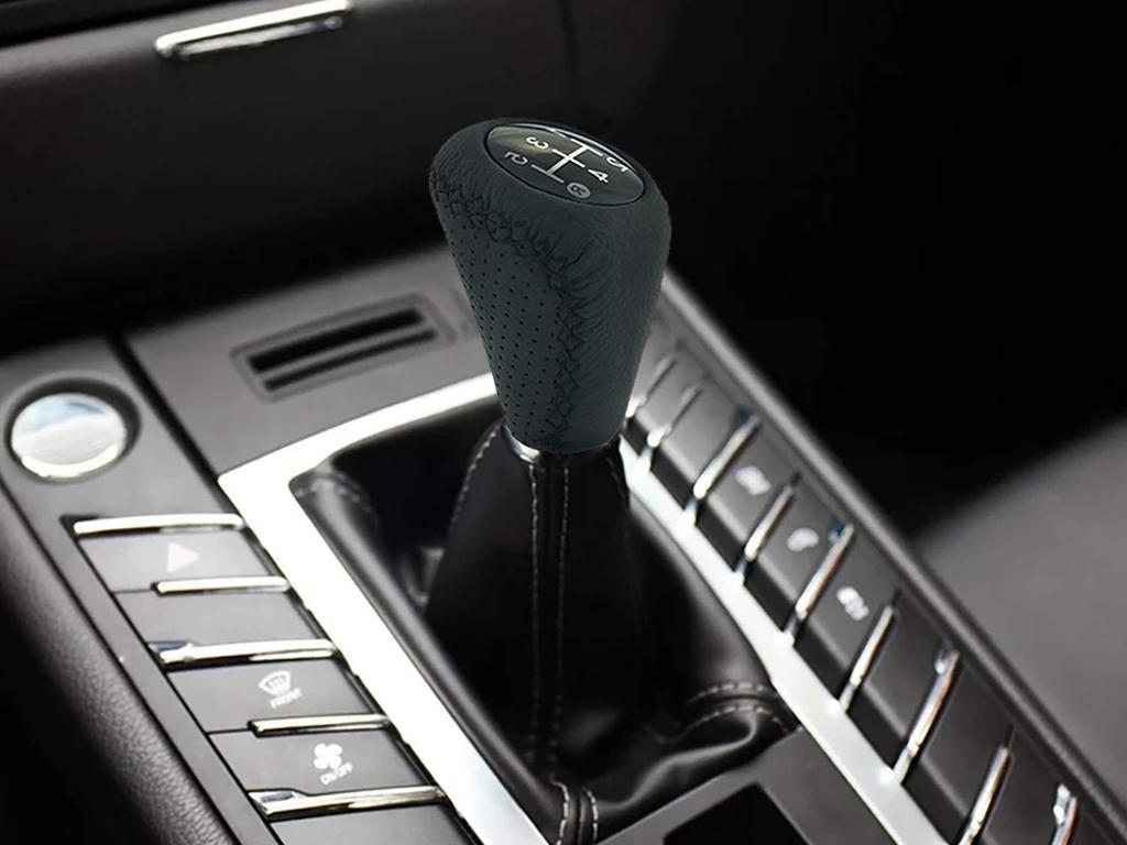 Lunsom PU Gear Shift Knob Shift Knob for General Auto Manual Cars 5-Speed (Black Stitching)