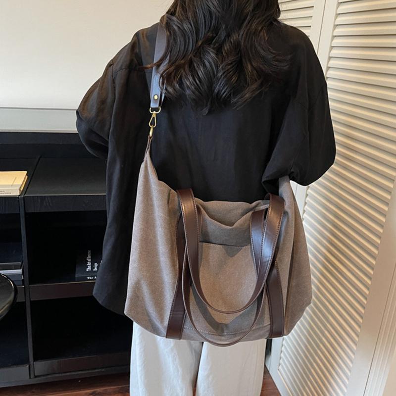 Yogodlns Oversized Canvas Fabric Shoulder Cross Body Bags For Women Solid Color Large Capacity Shopping Travelling Duffel Handbags