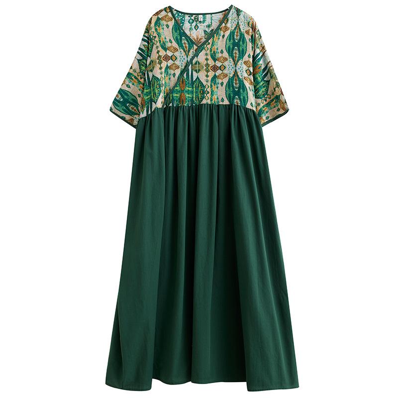 Dámské šaty velké velikosti Bohémské dlouhé léto s krátkým rukávem a kulatým výstřihem potištěné šaty