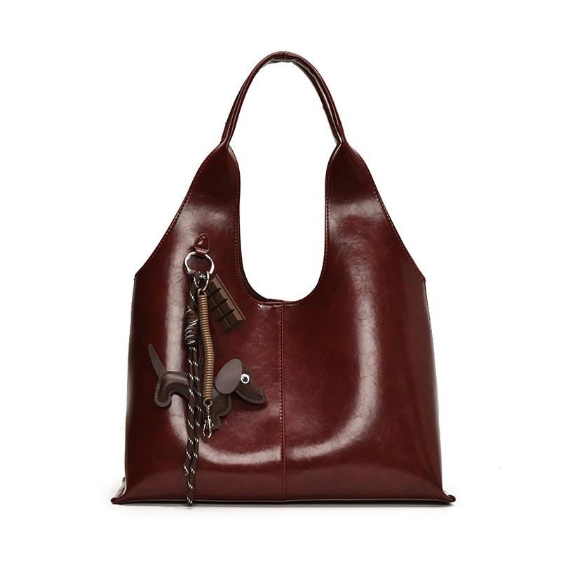 Ielgy Retro Oil Wax Leather Shoulder Armpit Bag High-End Tote Bag Large Capacity Bucket Bag No Pendent