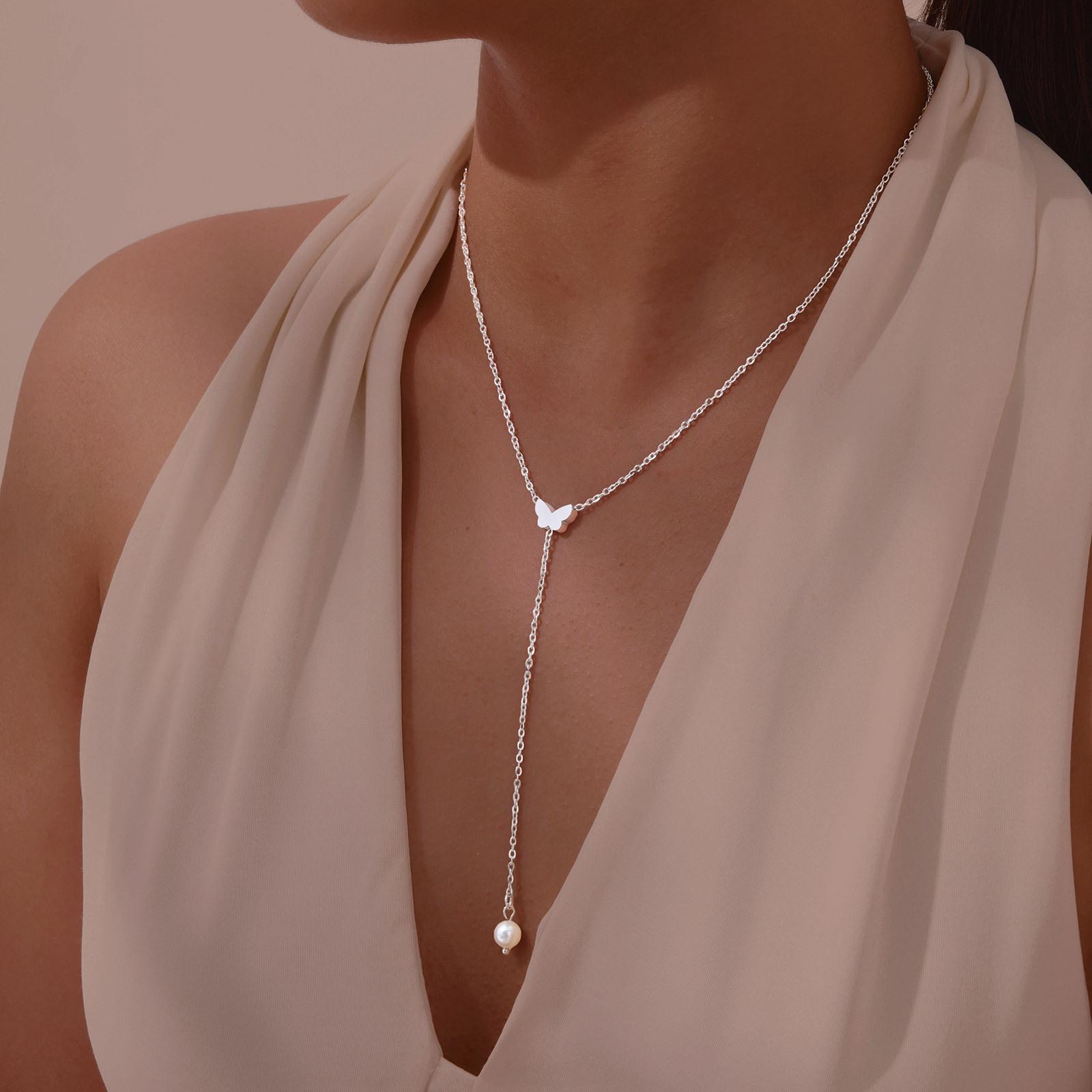 

Heart Butterfly Pendant Necklace for Women, Stainless Steel Y Shape Necklace, High Polish Animal Gold Color Jewelry Gift