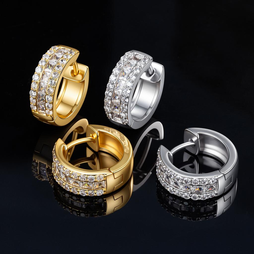 14K Gold Plated 925 Sterling Silver Cool Cubic Zirconia Cuban Link Chains Hoops Women Jewelry Birthday Gift Hoop Earrings Men