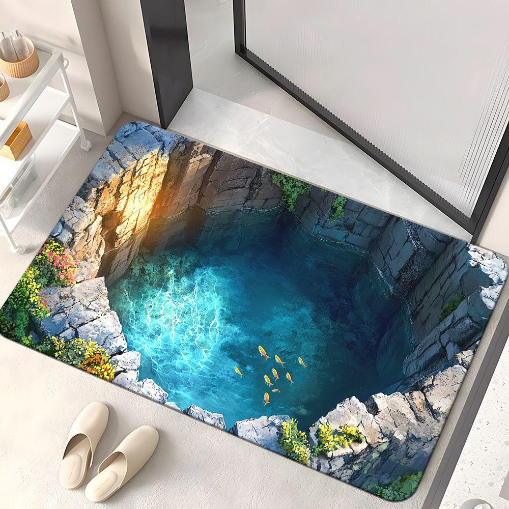 American 3D visual entryway wear-resistant door mat for home bathroom, anti slip and absorbent, easy to maintain floor mat