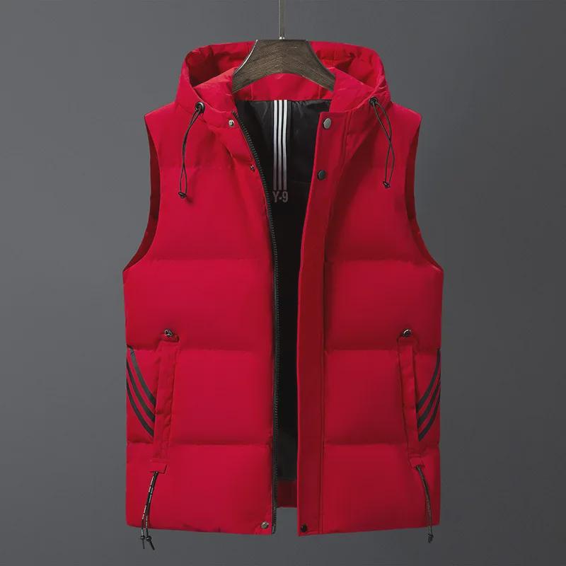 Pánská zimní vesta s kapucí slim fit - Velká velikost, mladistvý styl, všestranná vesta s designem tří pruhů.