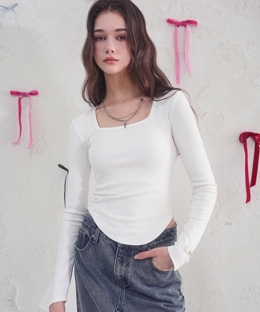 VIVACIOUS Square Neck Tee_2Colors