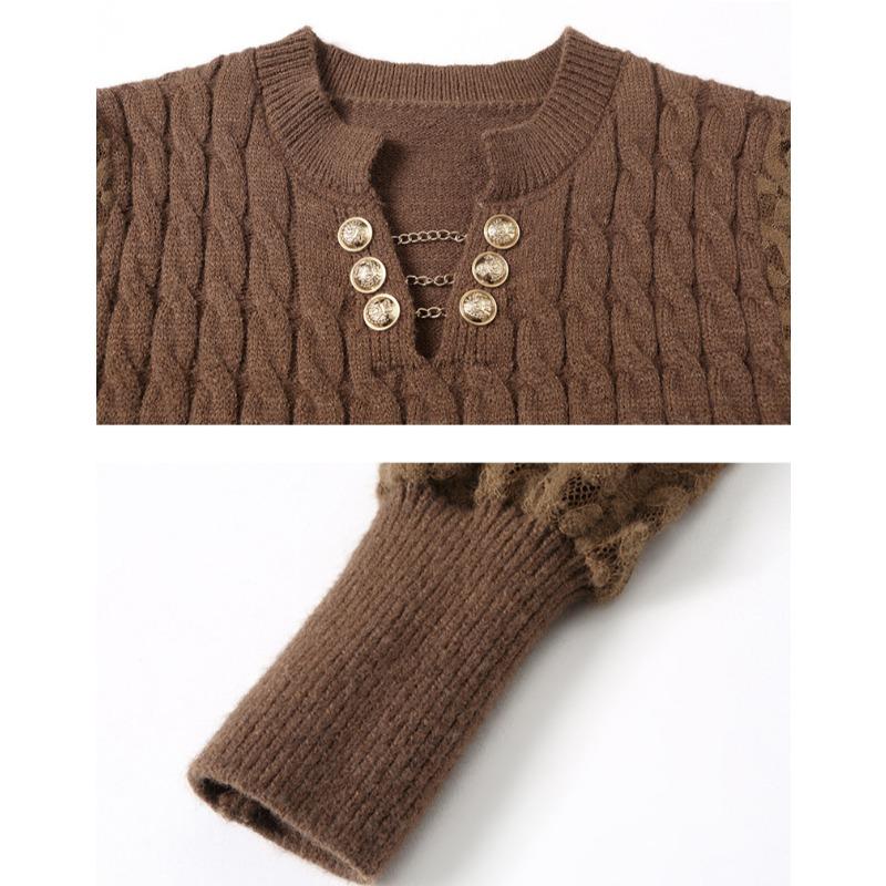 GMXIA Women's Knitted Dresses Autumn and Winter New Fashion Lantern Sleeve Long Sweater Dresses