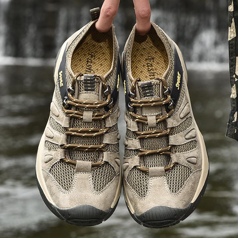 New Summer Mens Casual Shoes Leather Outdoor Climbing Shoes Breathable Men Non-Slip Sneakers Vintage Style Cool Man Hiking Shoes