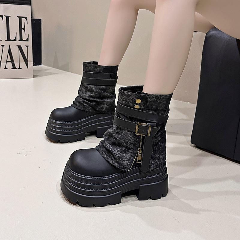Thick-soled Martin Boots Women's 2025 Autumn New Trouser Tube Short Boots British Style Retro Height-increasing and Thin Locomotive Boots