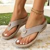 Fashion Metal Decor Wedge Flip Flops for Women Summer Fashion Clip Toe Platform Slippers Woman Lightweight Non Slip Beach Slides Sandals