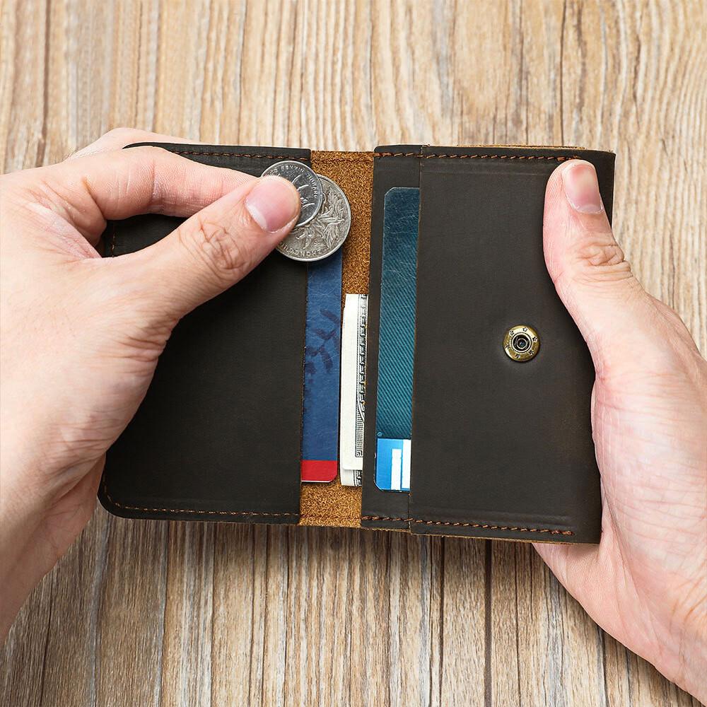 Vintage Crazy Horse Top Grain Leather Credit Card Holder Wallet Mens Slim ID VIP Cards Bags Small Change Coins Purses