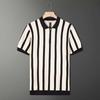 Nouă Cămașă Polo Tricotată Casual Minimalistă de Vară cu Dungă Colorată, Croială Slim Fit, Stil Retro Britanic, Guler Flip Personalizat, Fermoar pe Jumătate