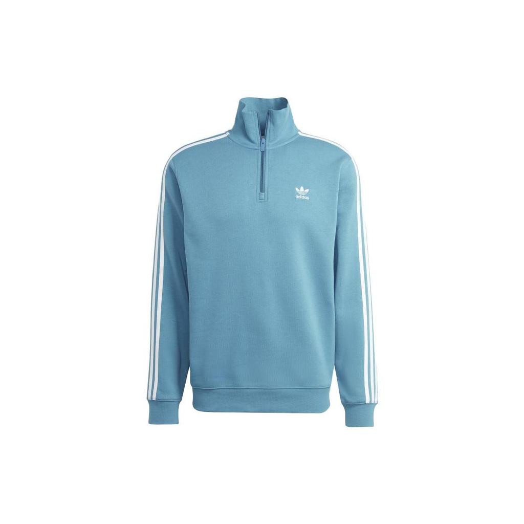 Adidas Originals Three Stripes Color Block Logo Stand Collar Long Sleeve Sweatshirt Men Sweatshirt Blue IL2499