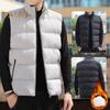 Men Cotton Waistcoat Autumn Winter Stand Collar Sleeveless Zipper Placket Jacket with Pockets Solid Color Thickened Quilted Vest Coat