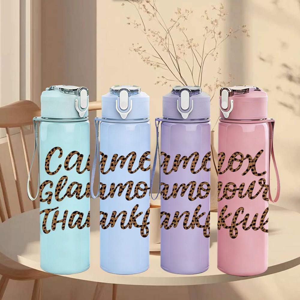 1PC Camox Glamour Thankful Script 750ml Color Plastic Sports Water Bottle Leakproof Flip Straw Lid Suitable for Sports Office Home Use