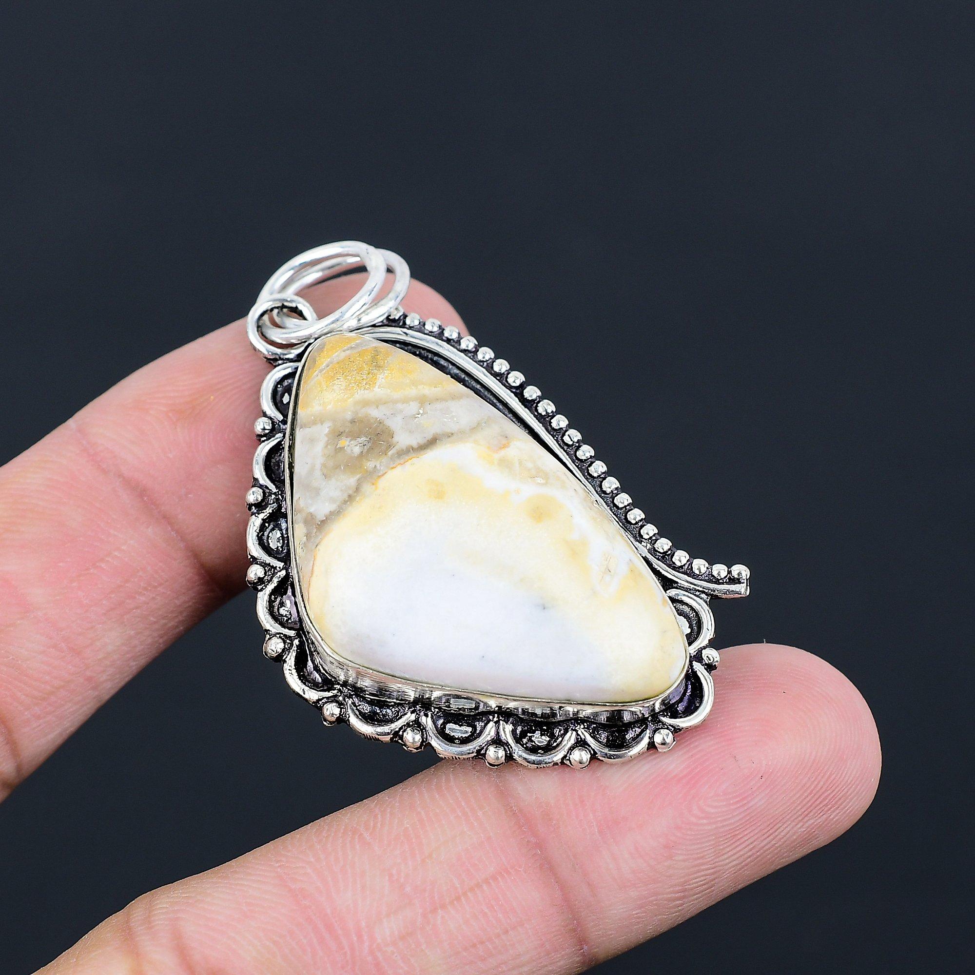 

Trillion Cobra Jasper Stone 925 Sterling Silver Unique Artisan Wife Boho Pendant