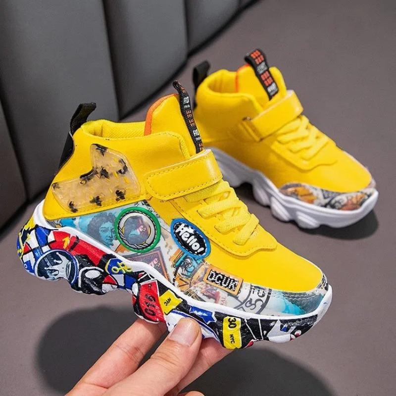 Toddler Graffiti Print Magic Tape Thick Sole High Top Casual Sport Sneakers