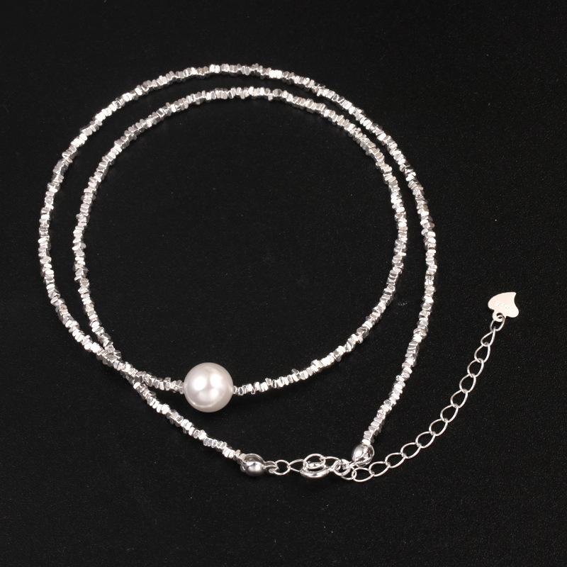 Xiaohongshu S925 Sterling Silver Korean Japanese Style Crushed Silver Freshwater Pearl Necklace & Bracelet Set