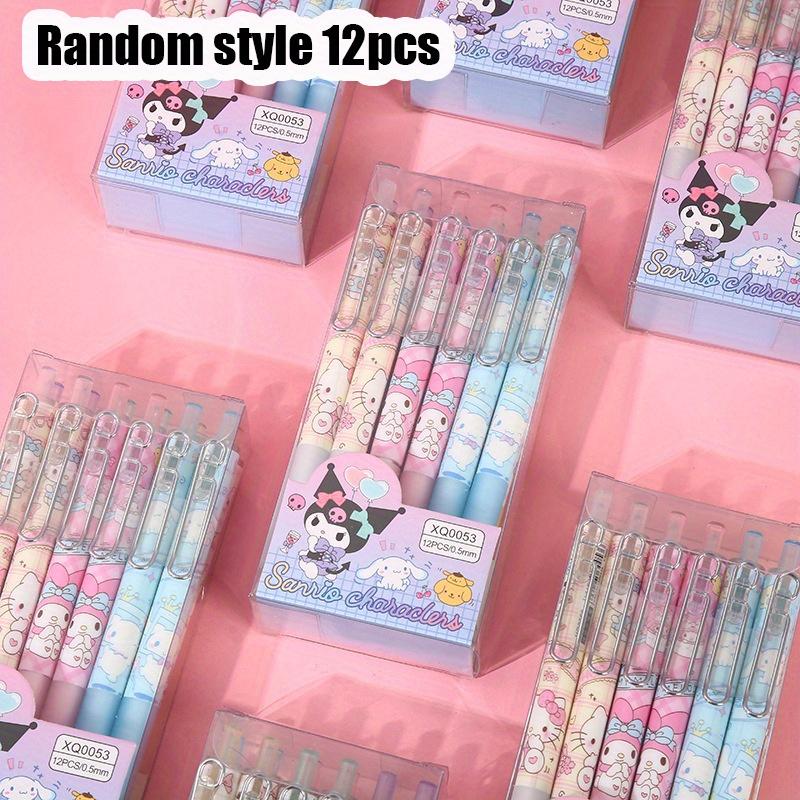 

12pcs Hello Kitty Cartoon Gel Pen Kawaii Cinnamoroll Kuromi Melody Stationery 0.5mm Black With Metal Hook Office Write Random style 12Pcs