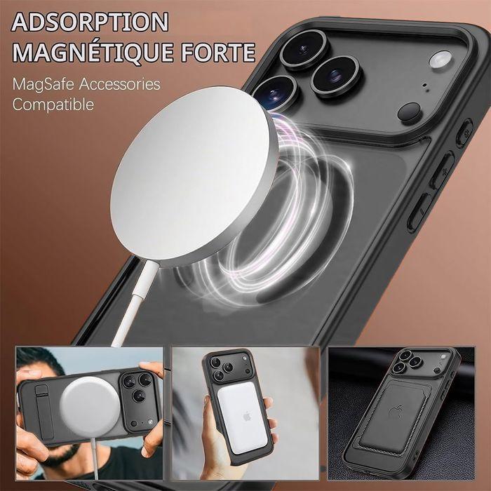 Coque pour iPhone 18 Pro Max, Antichoc Anti-Rayures avec Cercle Magnétique et Support - Noir