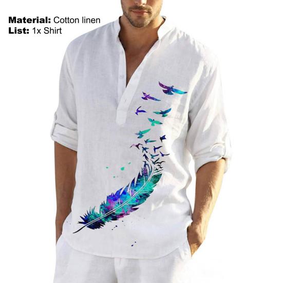 Summer Shirt Half Sleeve Single-breasted Chinese Style Stand Collar Men Top Daily Garment