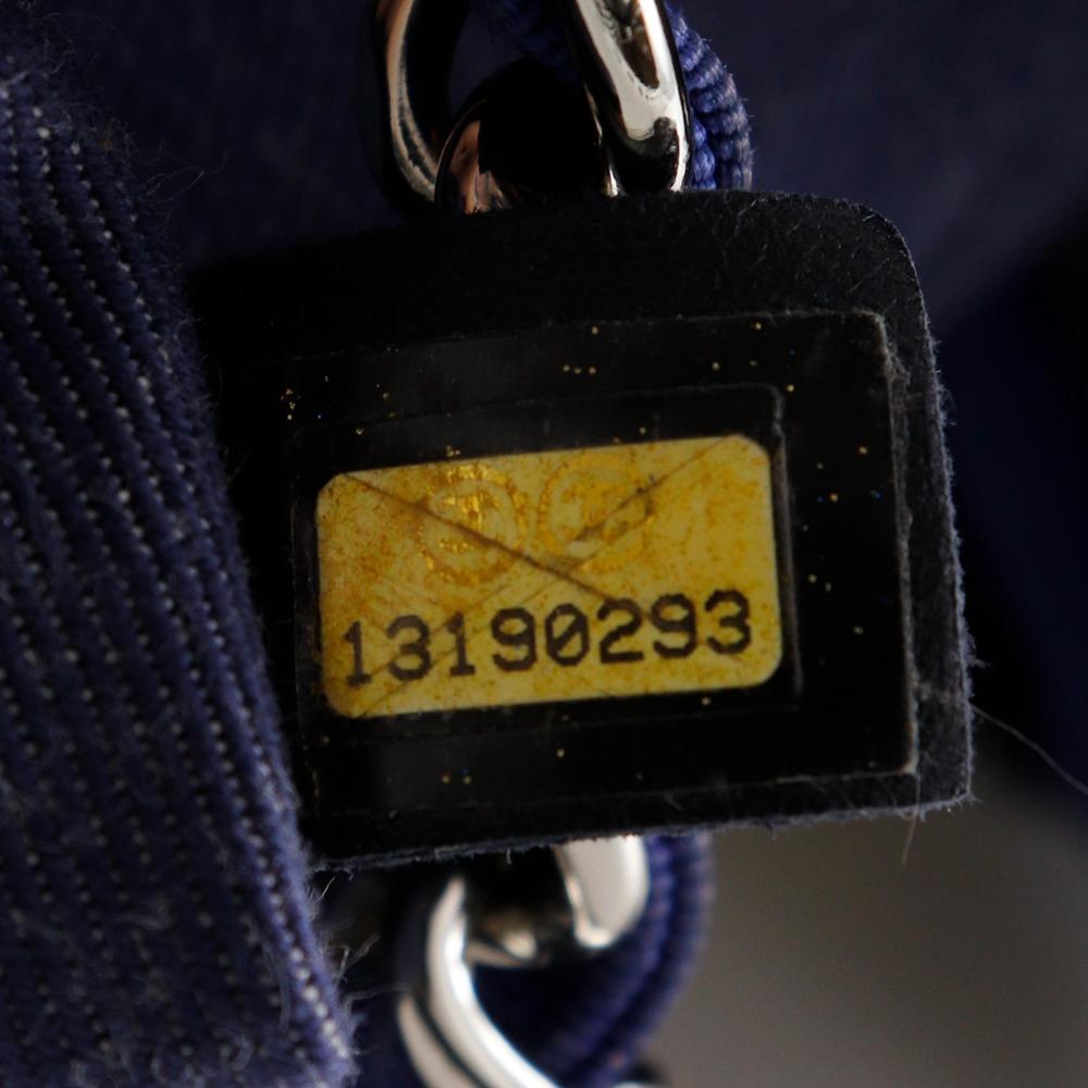 Chanel Chain Tote Tote Bag A47944 Cruise Line Border Navy Blue cotton/Nylon Women Used