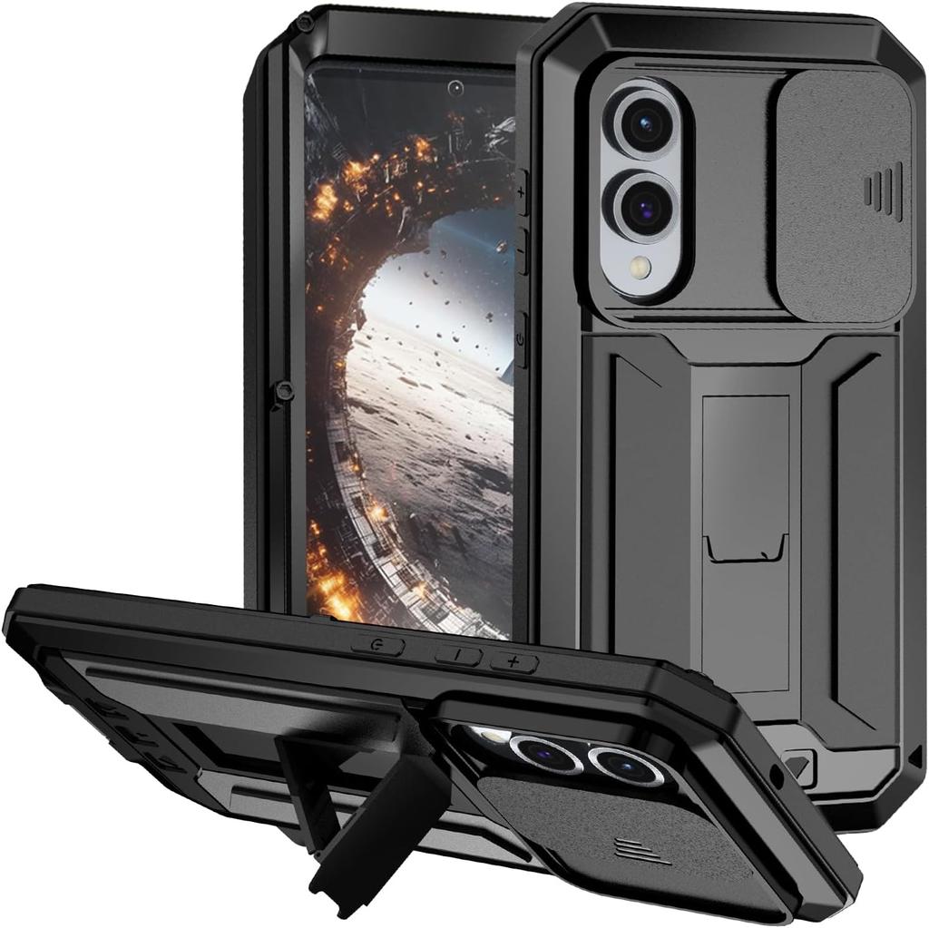 Heavy Duty Metal Cover for Samsung S26 S25 Edge S24 Ultra S23 S22 Plus S21 with Glass Screen Alloy Kickstand Shockproof Case