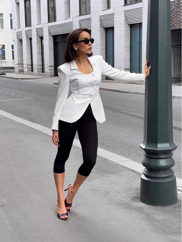 2025 European & American Autumn Women's U-Neck Slimming Waist Small Suit Jacket