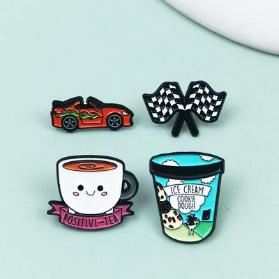 Custom Cartoon Racing Car Alloy Brooch - Cute Ice Cream & Coffee Shaped Backpack/Clothing Accessory Badge