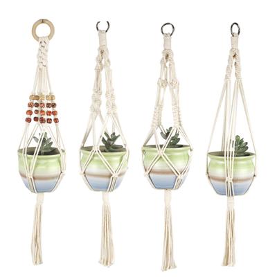 Hanging Planter Hand Woven Easy To Install Cotton Rope Macrame Design Hanging Plant Basket Home Decor