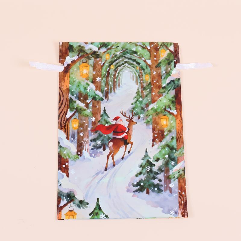 Christmas Drawstring Gift Bags with Assorted Festive Patterns Self Standing for Home Xmas Party Treat Packing