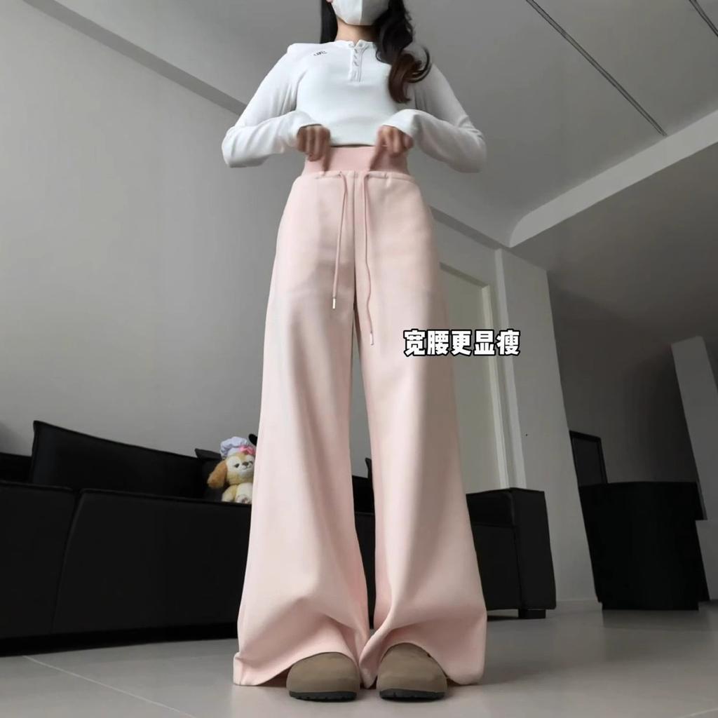 Women's Gray Sports High Waist Hanging Loose Slimming Straight Leg Wide Leg Pants American Sweatpants