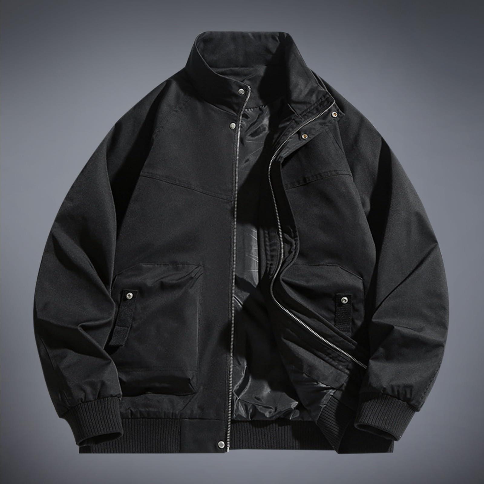 

Мужская повседневная уличная куртка модного фасона однотонной расцветки с карманами M чёрный